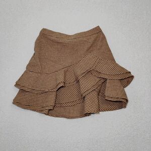 Houndstooth Plaid Knit Layered Wool Blend Skirt Twee Preppy 90s Grunge Sz L